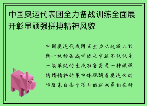 中国奥运代表团全力备战训练全面展开彰显顽强拼搏精神风貌