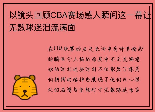 以镜头回顾CBA赛场感人瞬间这一幕让无数球迷泪流满面